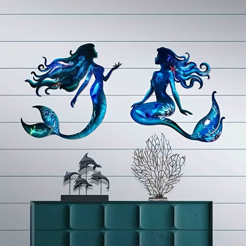 Ocean-Themed Metal Mermaid Wall Art Indoor Outdoor Nautical Decor