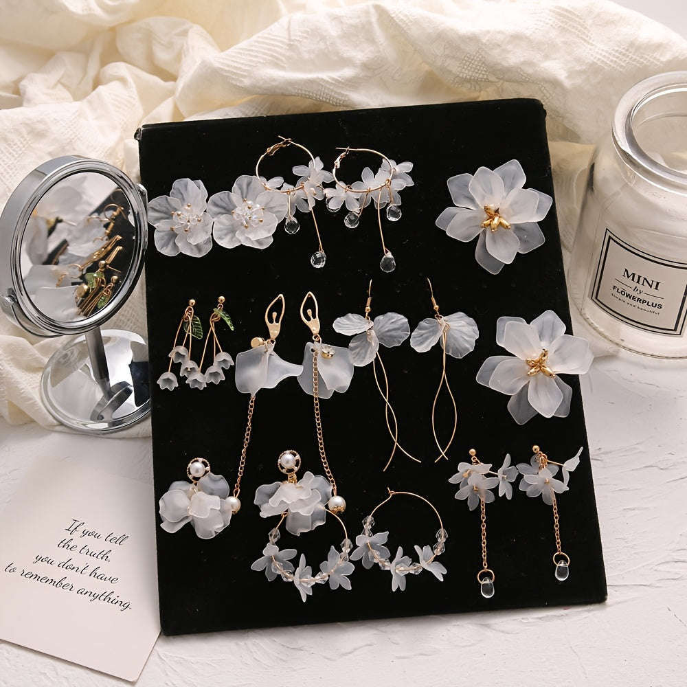 Set of 10 Minimalist Floral Faux Pearl Earrings for Elegant and Versatile Style