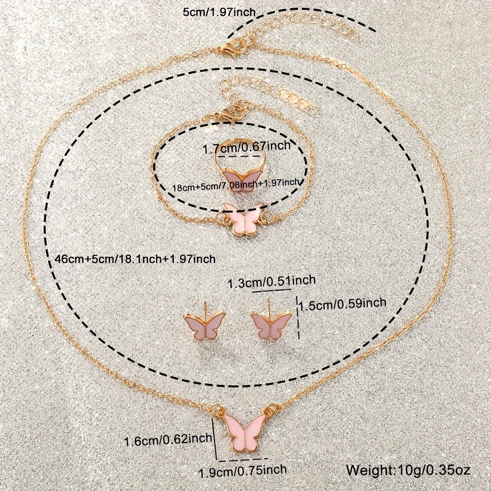 Women's Quartz Watch and Butterfly Jewelry Set with Round Dial and Faux Leather Strap