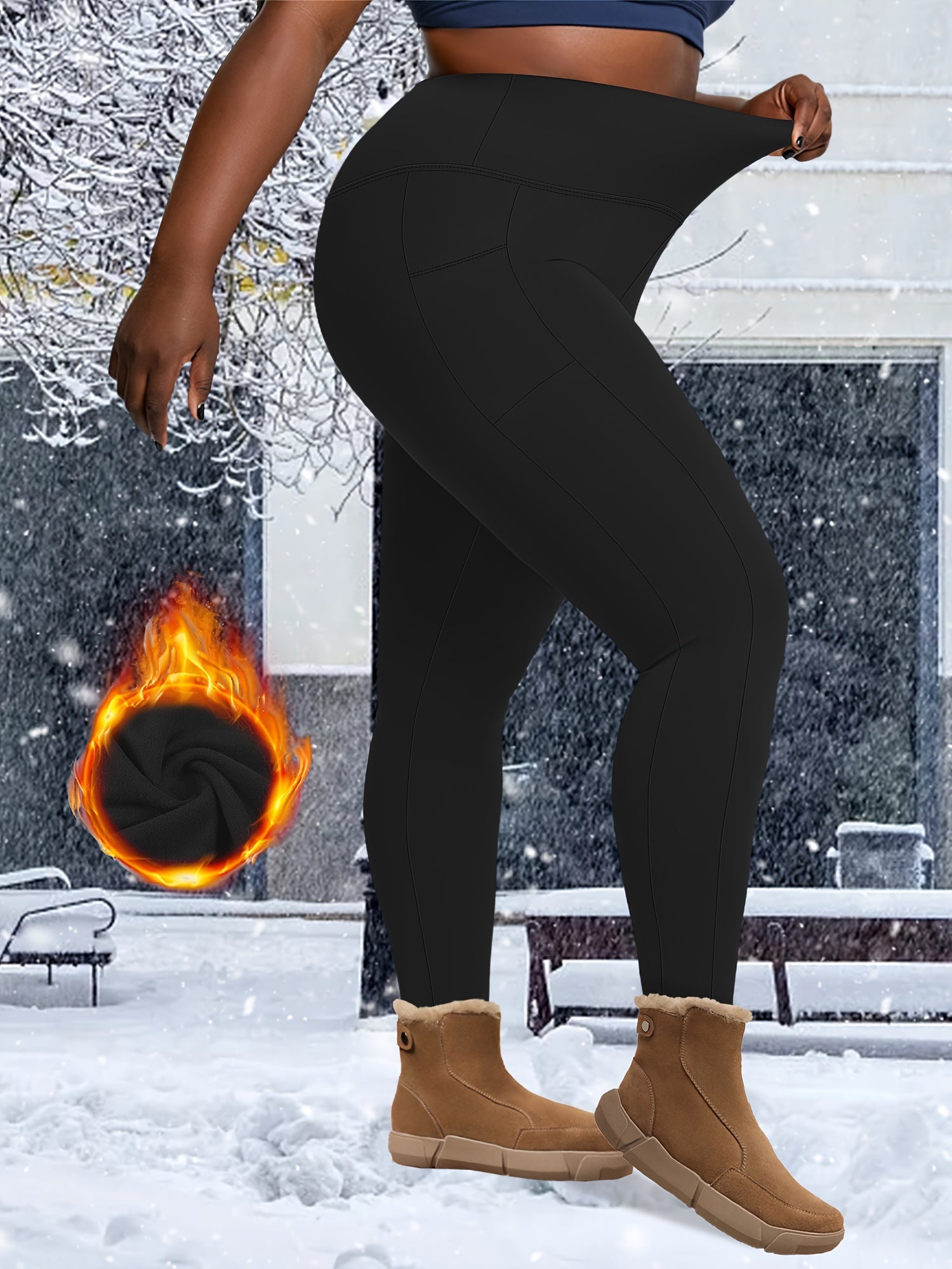 Leggings de yoga con forro de felpa para mujer talla grande, aislamiento térmico de invierno