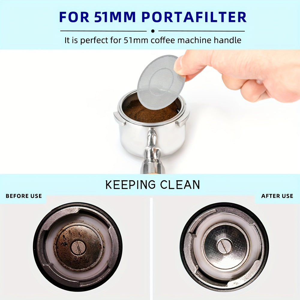 Espresso Filtr Savati - Ikki Qavatli Paslanmaydigan Po'lat, 51mm, Pressizlangan Puk Ekrani bilan. Gourmet Qahva Pishirish uchun Ikki Qavatli Portafilter O'rnini Bosuvchi.