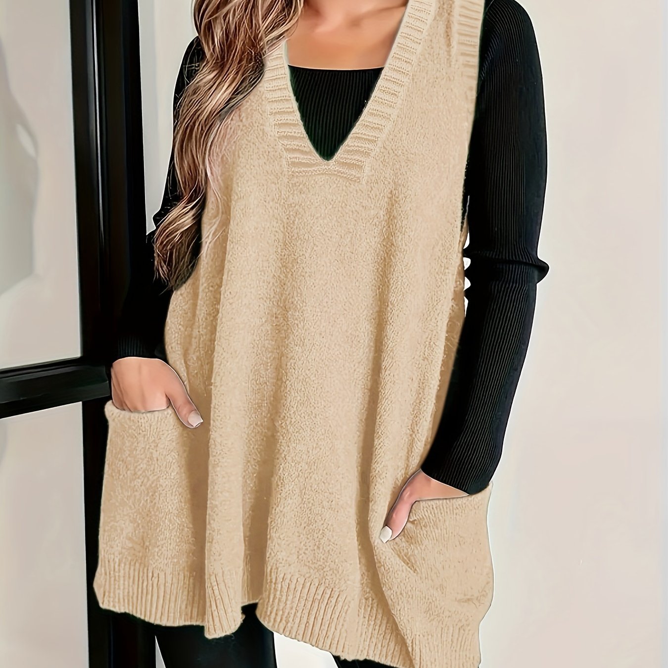 Plus Size Knitted Sweater Vest V-Neck Sleeveless Top Fall Winter Women