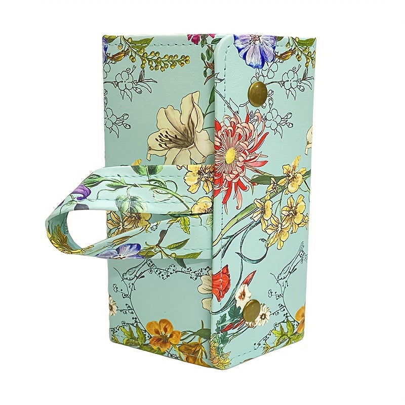 Travel Eyewear Organizer with 6 Slots Foldable Hanging Glasses Storage Box in Retro Floral Design