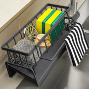 Black Plastic Kitchen Sink Drain Rack with Soap and Sponge Holder