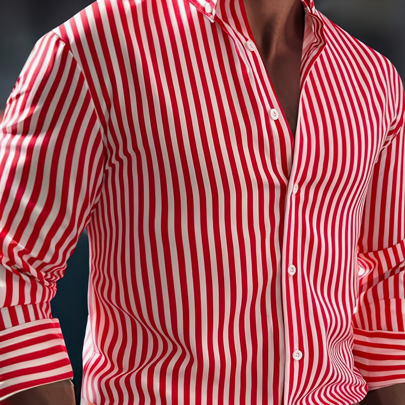Men's Striped Long Sleeve Shirt Casual Woven Polyester Spandex All-Season Regular Fit