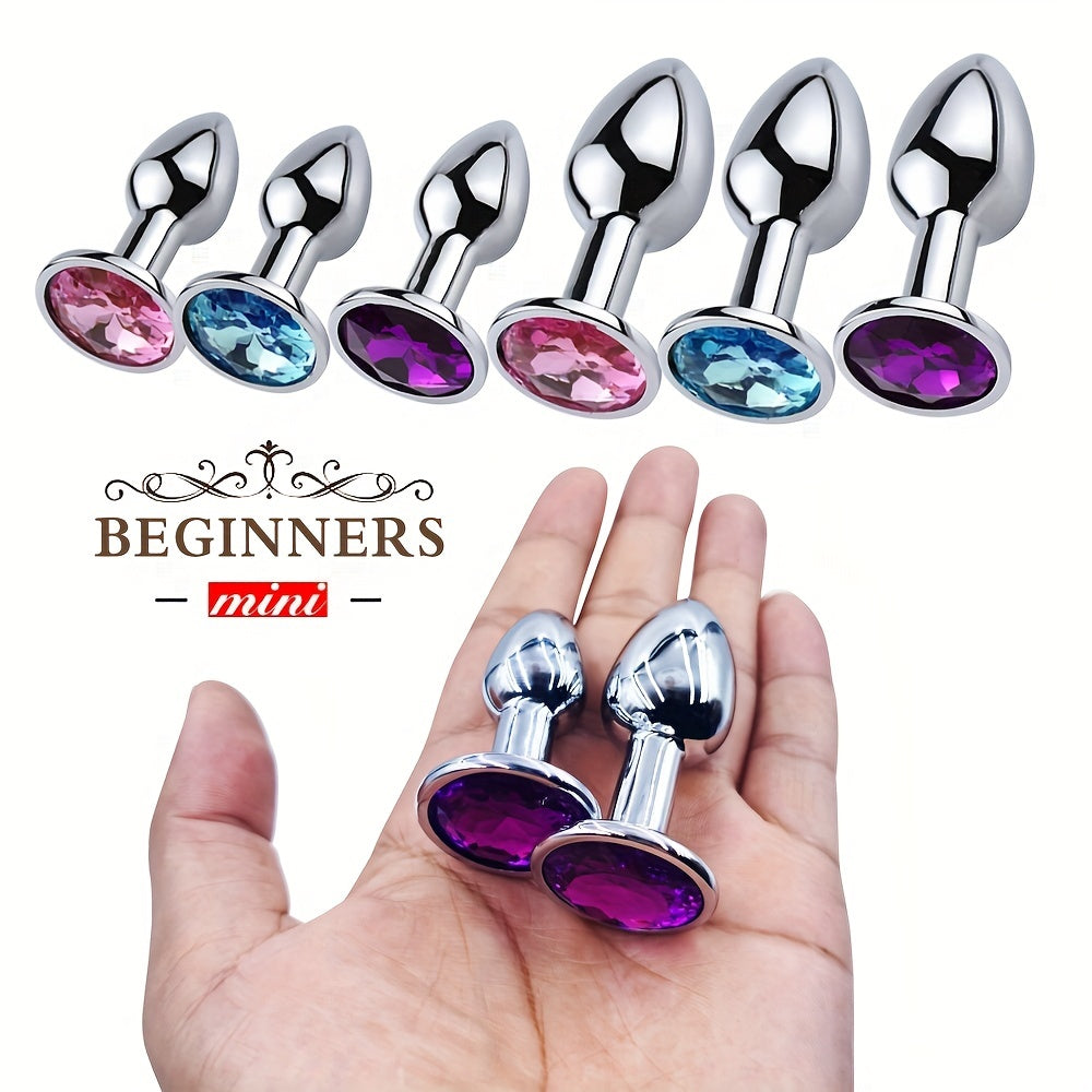 Adult Waterproof Mini Metal Anal Plug with Gemstone Base, Beginner-Friendly