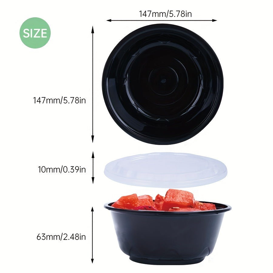 20oz Black Plastic Food Storage Containers with Lids, Leakproof, Microwave Safe, 30 Pack