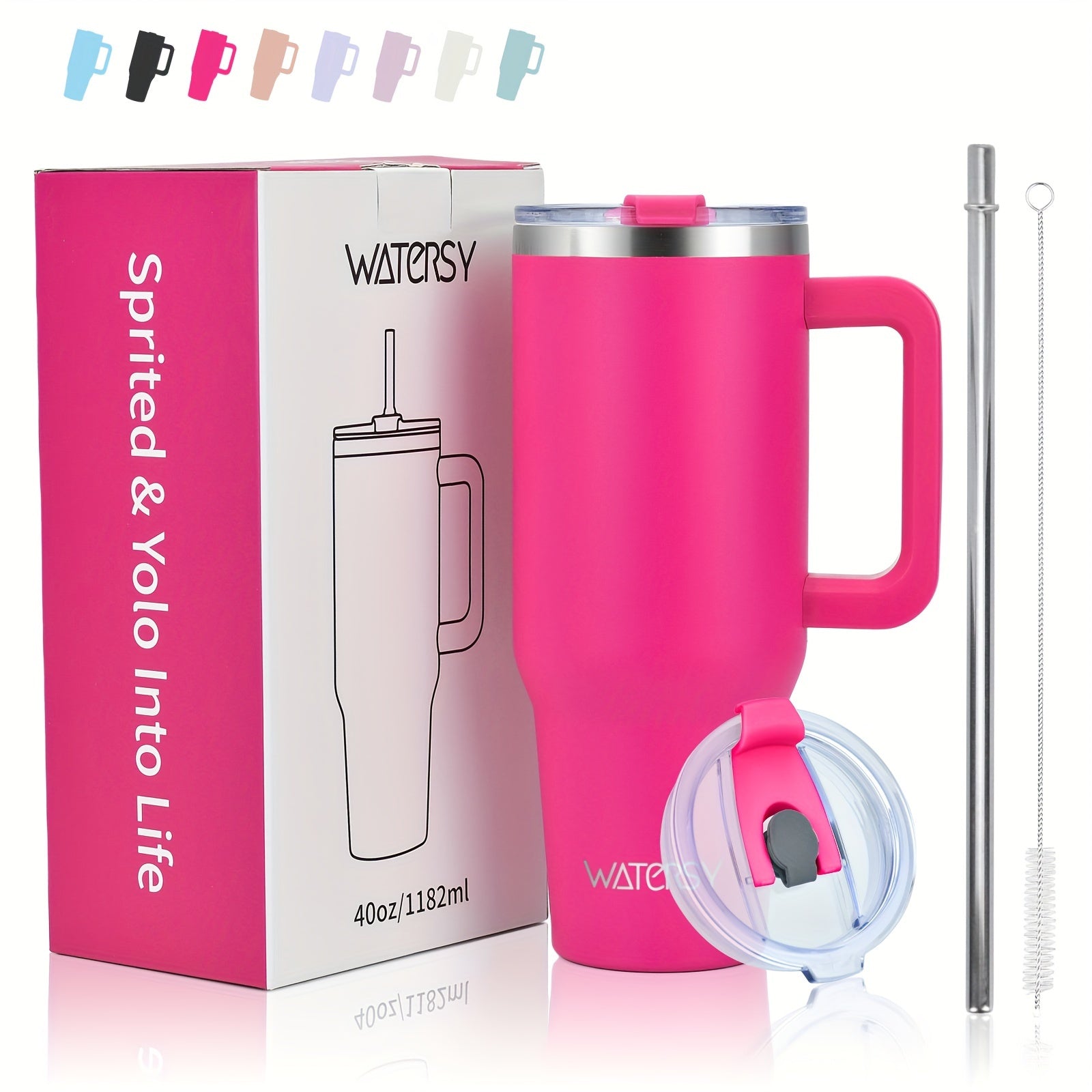 Vaso aislado de 30 oz/40 oz con asa y pajilla, a prueba de fugas, de acero inoxidable