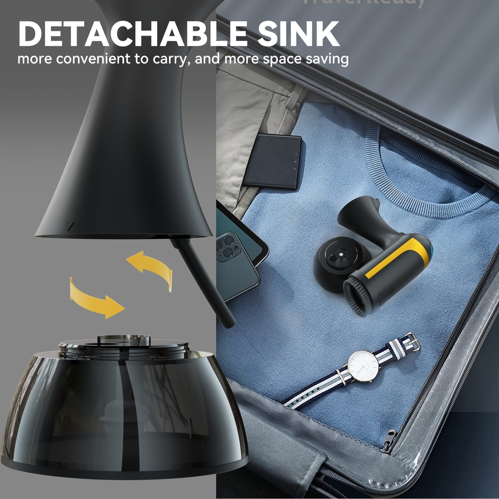 Vaporizador portátil de prendas con depósito de agua extraíble para eliminar arrugas