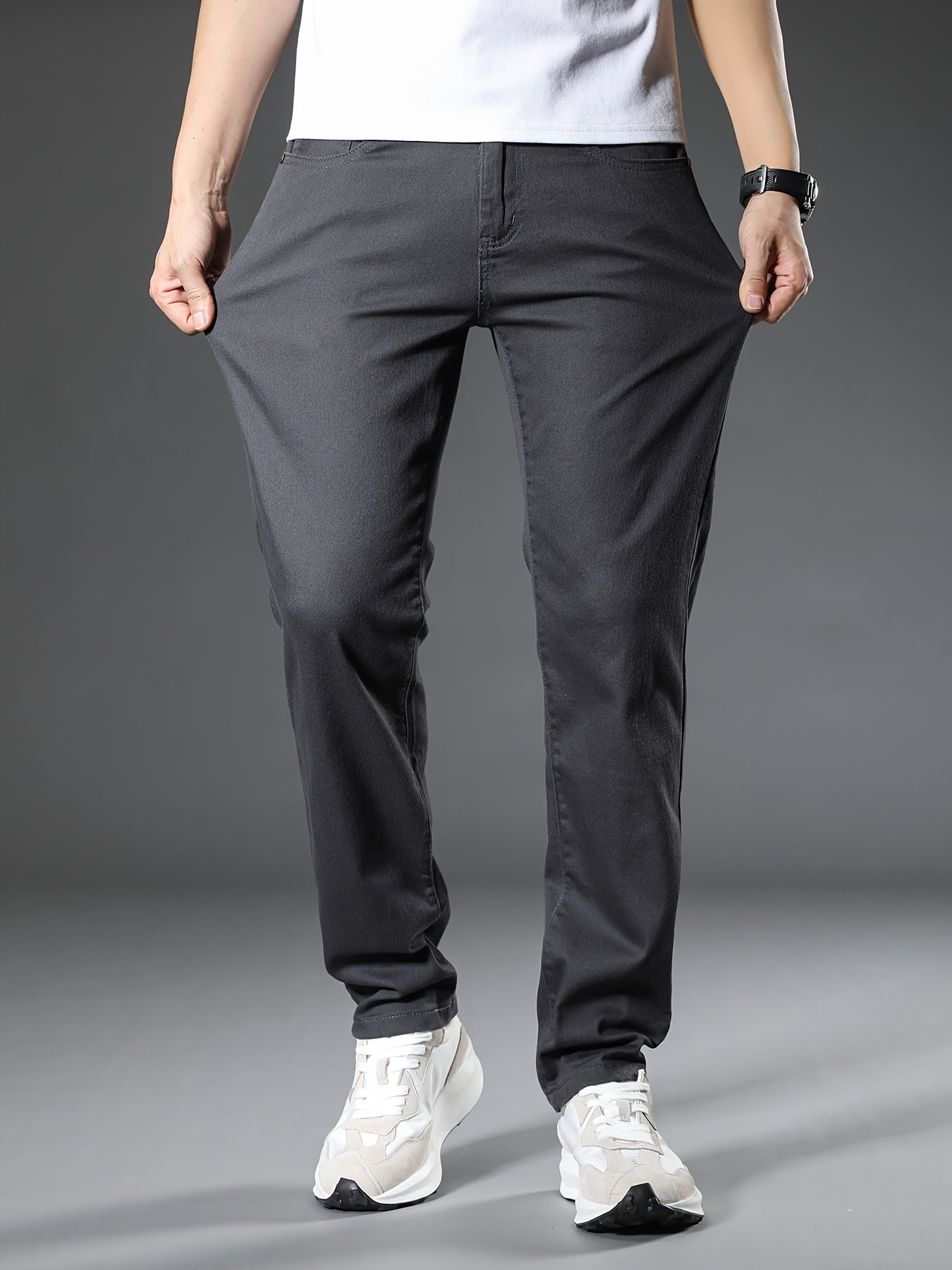 Men's Slim-Fit Black Stretch Denim Jeans Casual Straight Leg Spring Fall