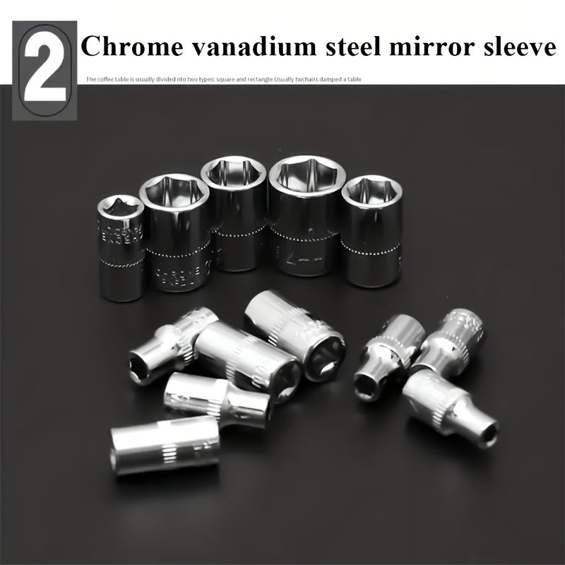 Juego de llaves de vaso de 46 piezas, juego de herramientas con carraca de 1/4 de pulgada para coche y bicicleta