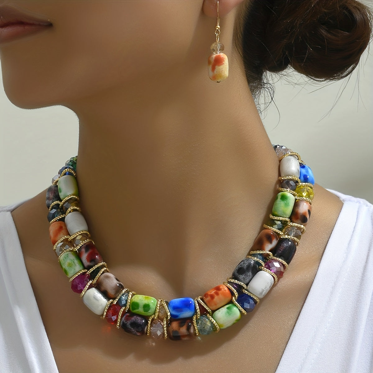 Women's Bohemian Beaded Jewelry Set with Necklace and Earrings