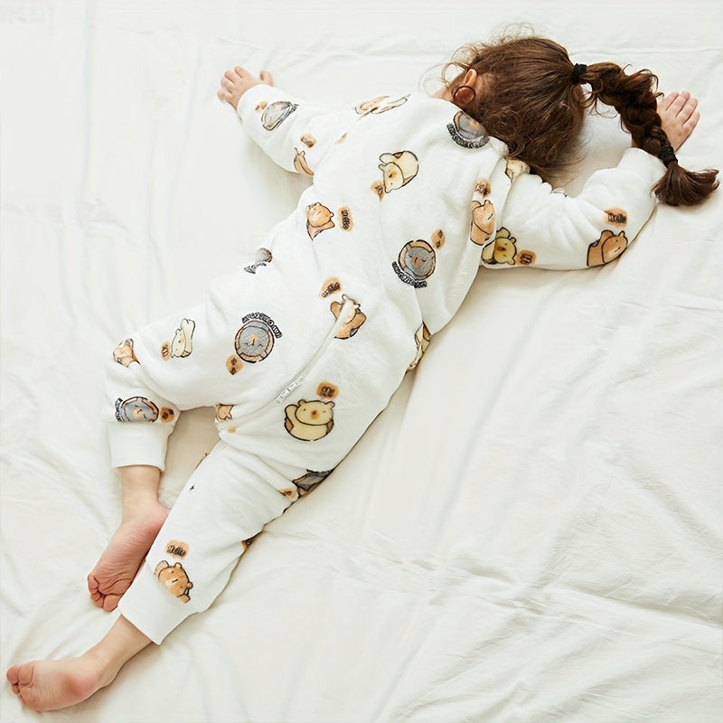 Kids' Flannel Sleeping Bag Animal Print Snug Warm for Spring and Autumn