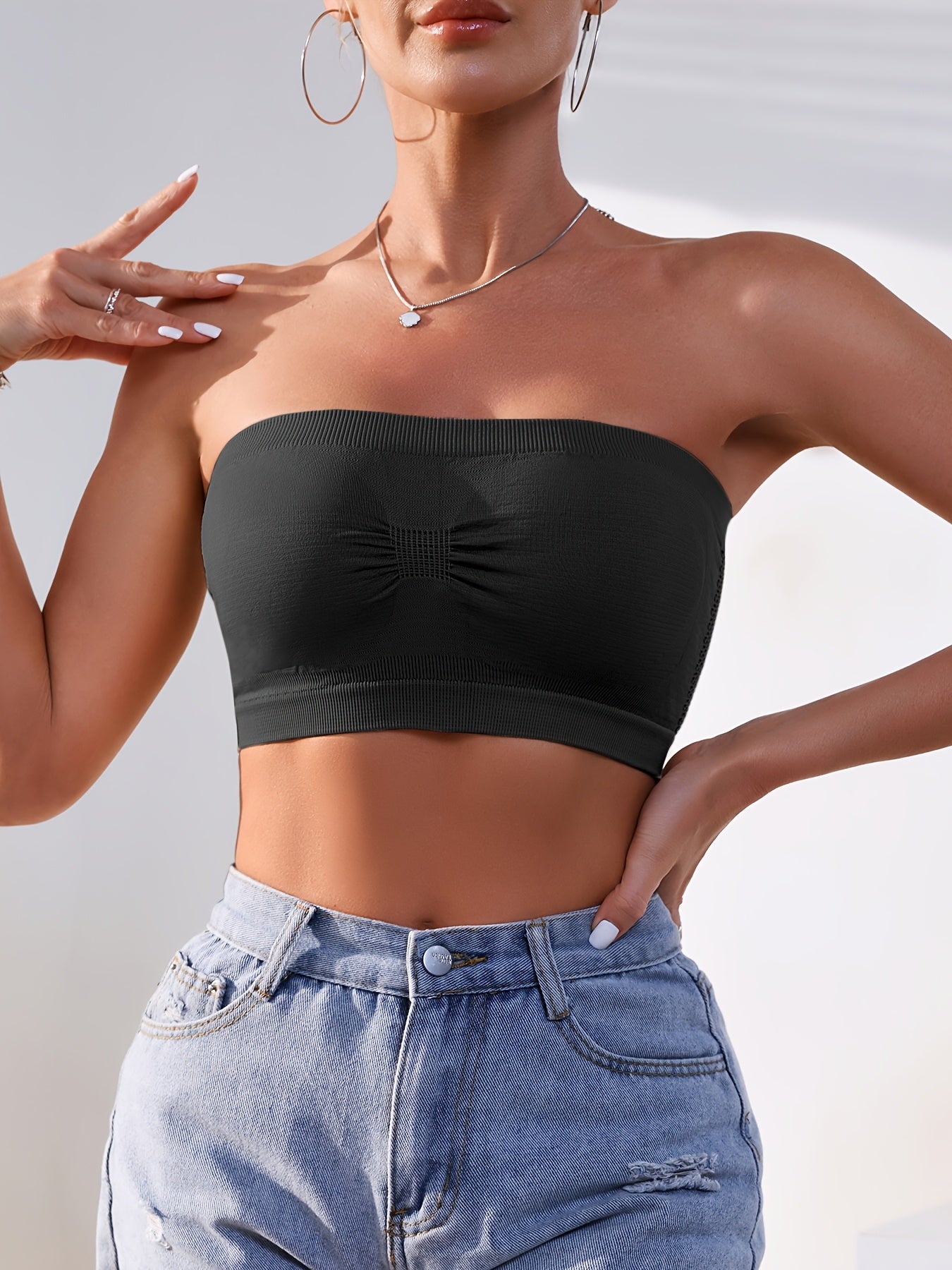 Women's Mesh Bandeau Tube Bra 3-Pack Non-Slip Seamless Plus Size