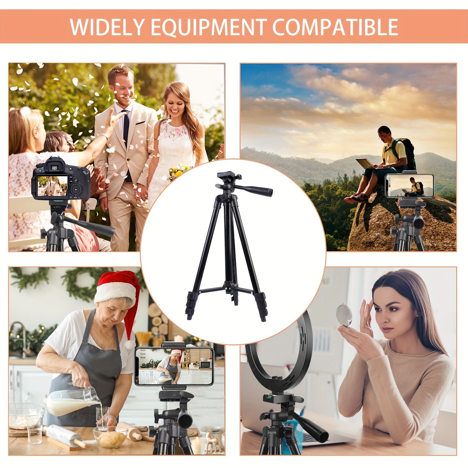 Aluminum Tripod with Phone Holder for Video Streaming Photography Adjustable Portable Durable