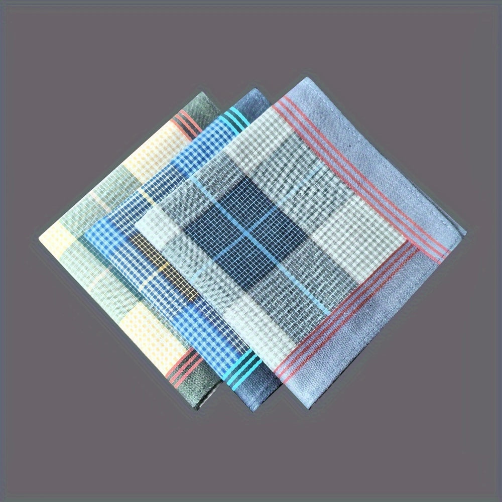 Set of 3 Woven Cotton Handkerchiefs with Yarn-Dyed Stripes Lightweight and Washable 39.62cm Square