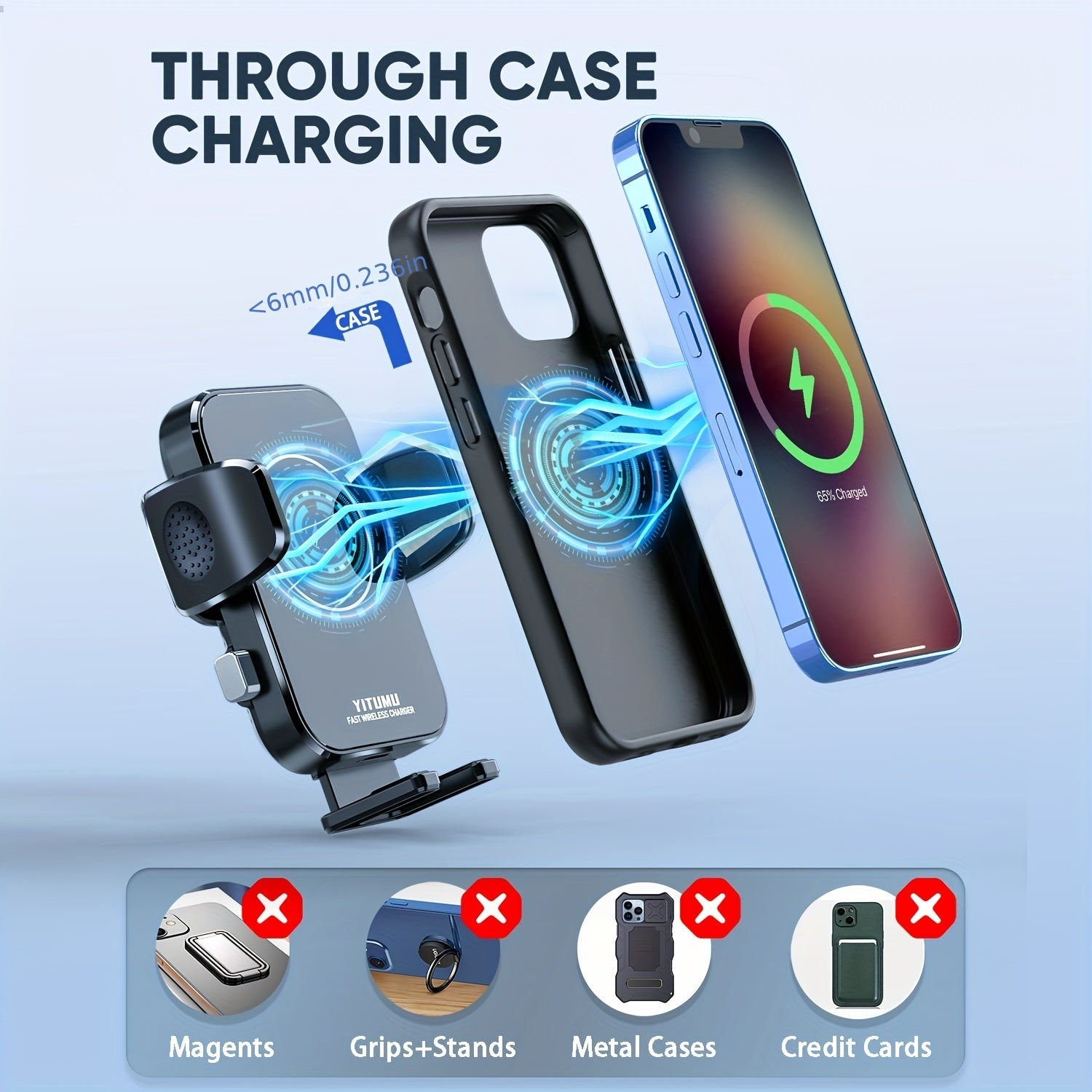 Wireless Car Charger 15W Qi Fast Charging Dashboard Phone Holder for Smartphones