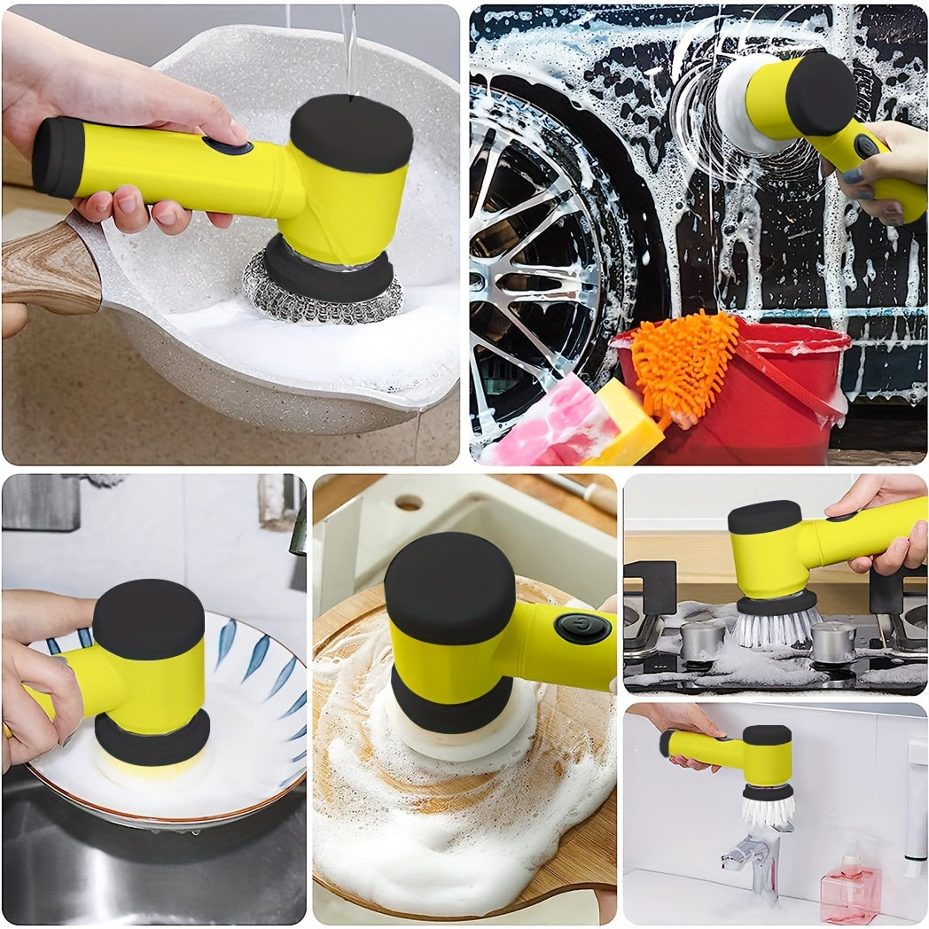 Electric Rotary Scrubber 1Set Cordless Handheld Cleaning Tool with 5 Brush Heads