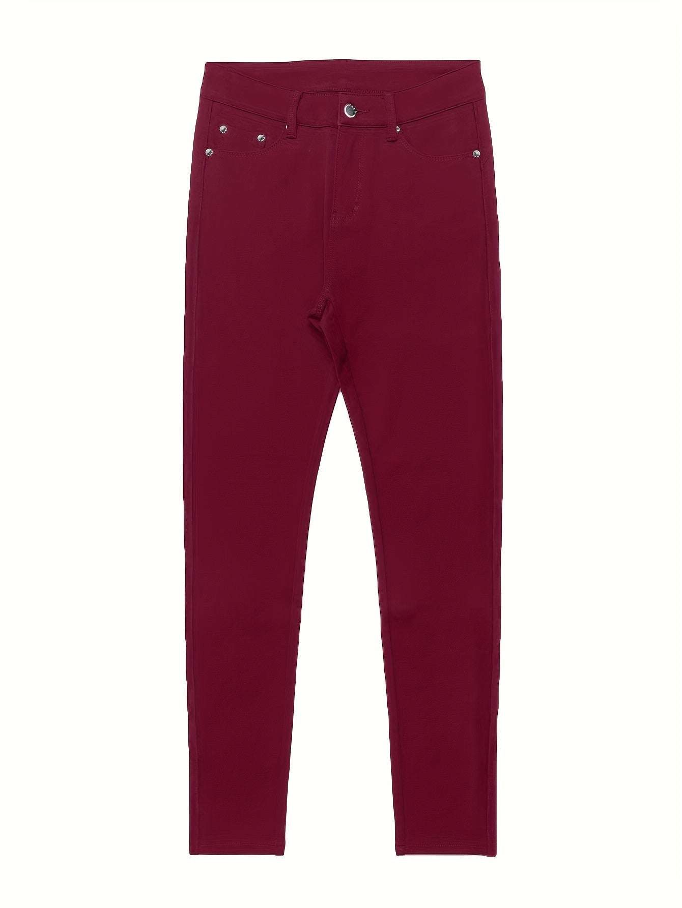 Women's High-Waist Skinny Jeans Maroon Slim Fit Casual Denim