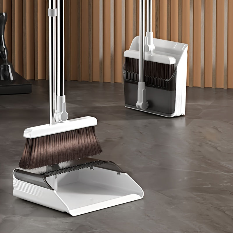 Telescopic Handle Folding Broom and Dustpan Set with Wall Mount for Easy Storage