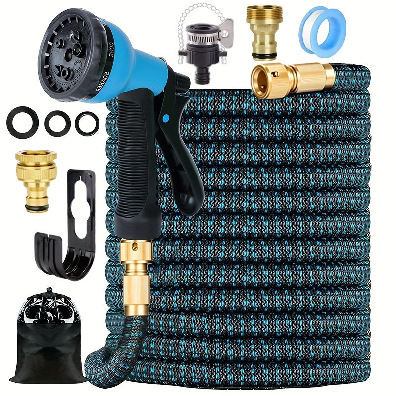 Расширяемый резиновый садовый шланг с герметичными соединителями для полива участка