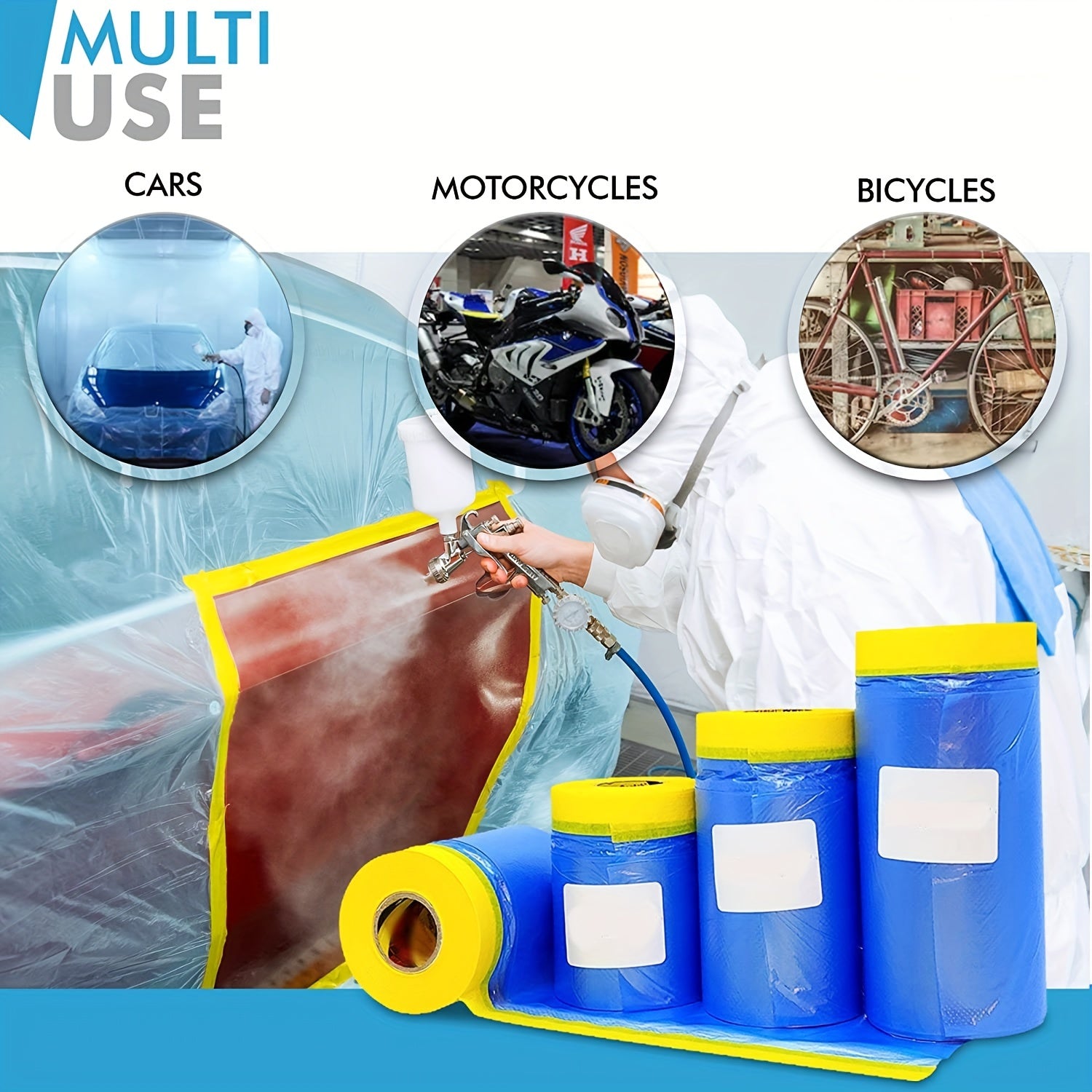 Blue Pre-Taped Masking Film for Auto Painting, Protective Sheeting