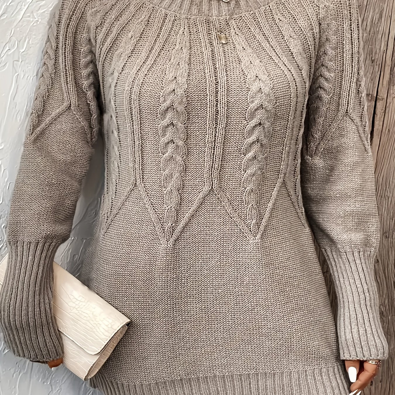 Plus Size Women's Red Cozy Long Sleeve Stand Collar Sweater