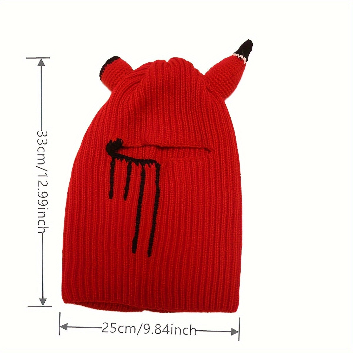 Striped Knit Balaclava with Blood Stains and Horns for Halloween and Costume Parties