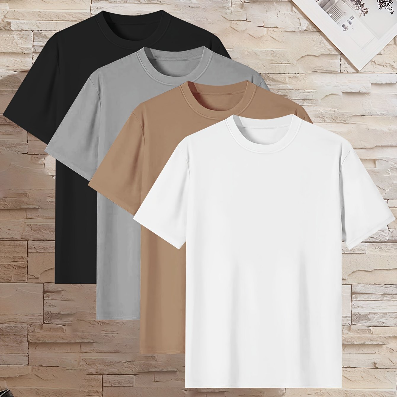 Men's Short Sleeve T-Shirts Pack of 4 Solid Colors Casual Polyester Summer Crew Neck