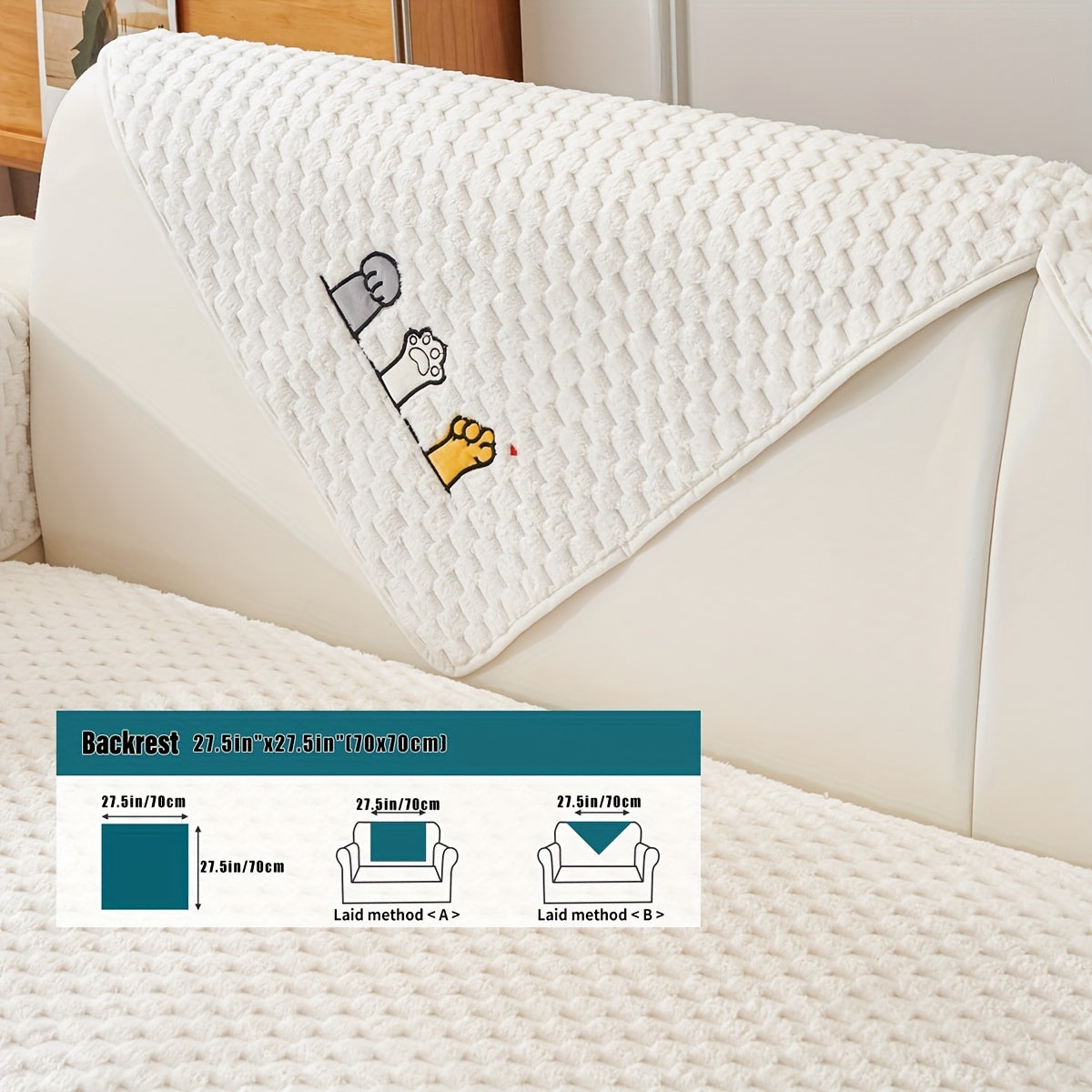 Funda de sofá de terciopelo con bordado de perro de dibujos animados, antideslizante, de felpa gruesa, protector de muebles