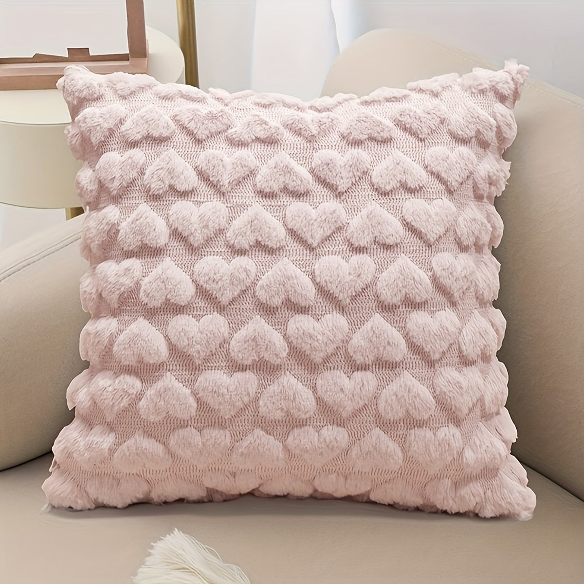 Beige Faux Fur Wool Decorative Throw Pillow Covers 18x18 for Couch Sofa