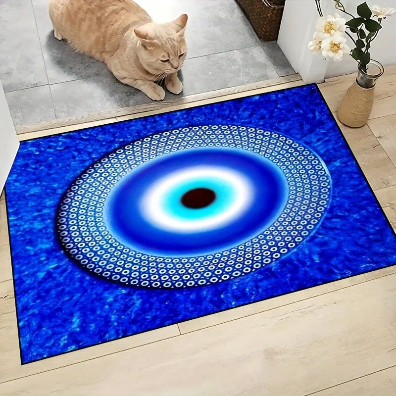 Blue Evil Eye Circle Door Mat Non-Slip Washable Indoor Outdoor Polyester