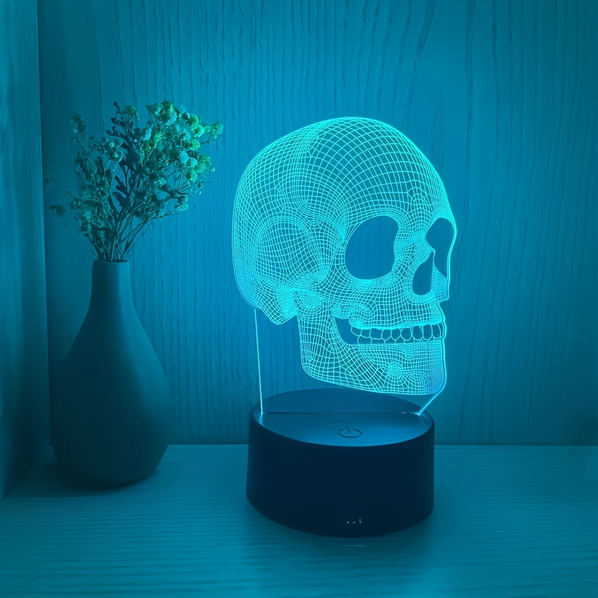 Lámpara de noche 3D de calavera con cambio de color, alimentada por USB, decoración de Halloween, regalo