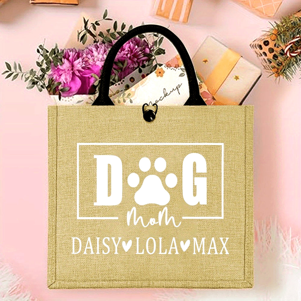 Personalized Dog Mom Tote Bag Jute Pet Lover Gift with Durable Shoulder Strap