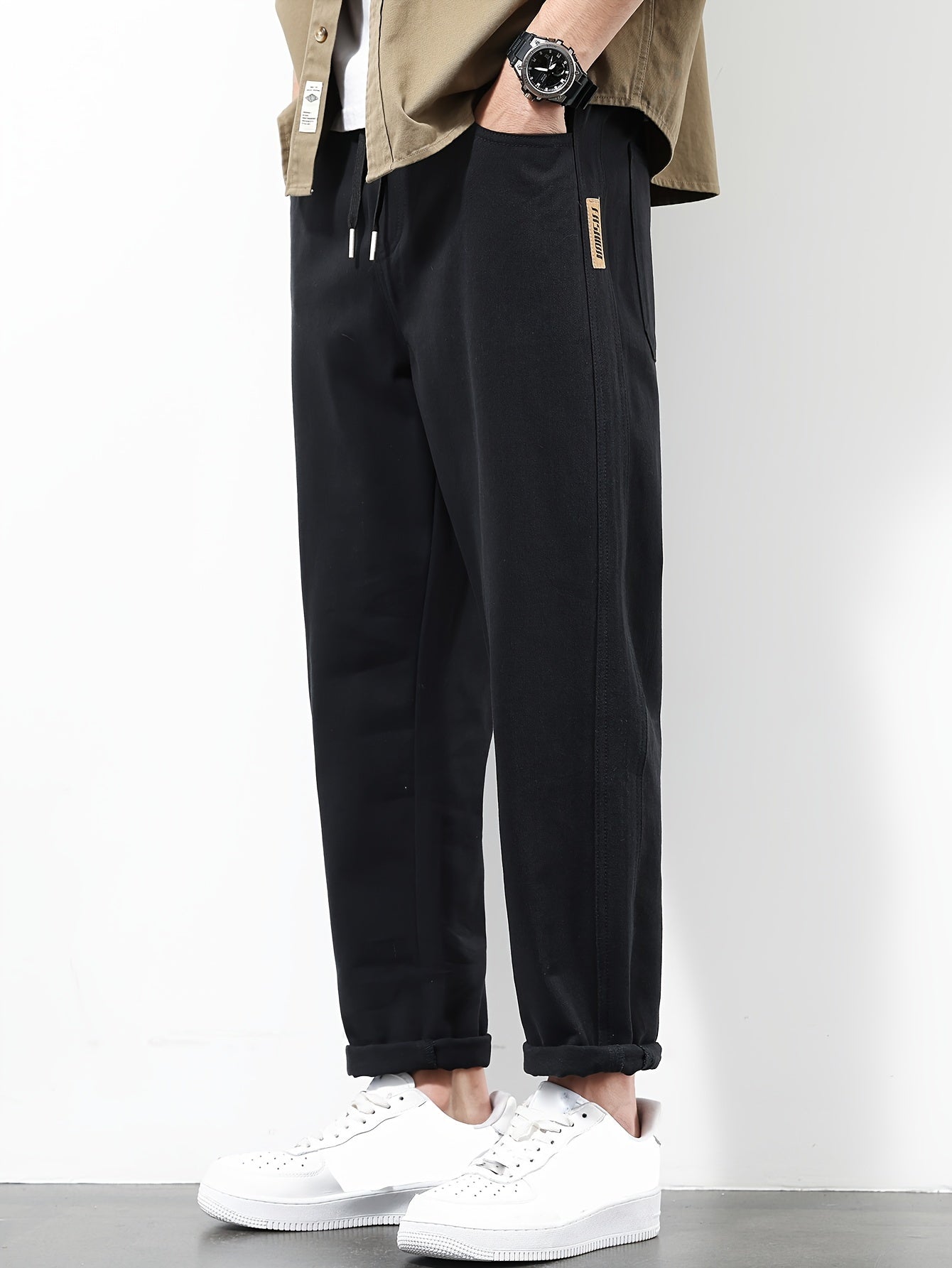 Men's Cotton Loose Fit Casual Pants with Pockets for Outdoor Activities