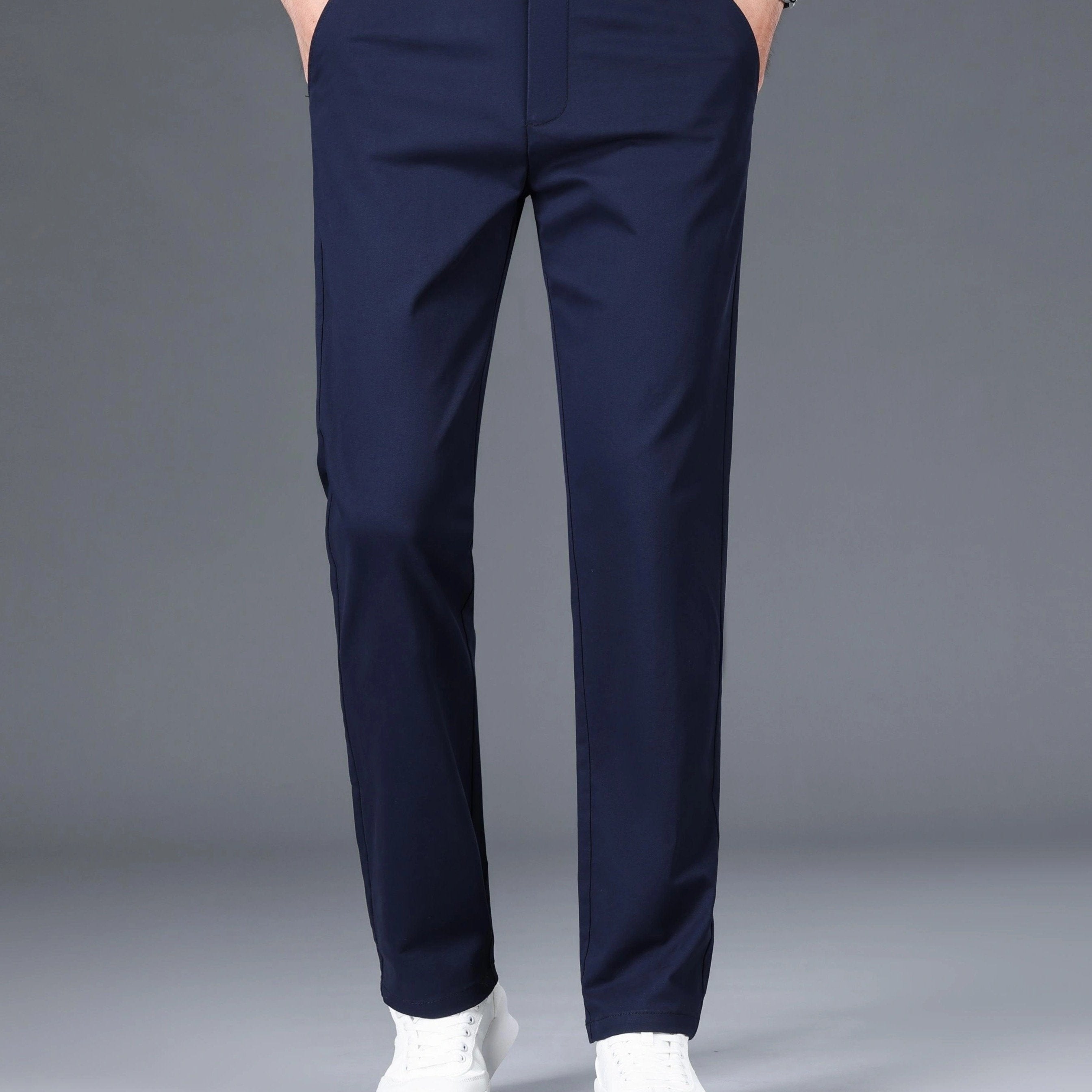 Pantalones de corte ajustado para hombre, mezcla de algodón, color sólido, microelástico, para negocios informales, de temporada completa