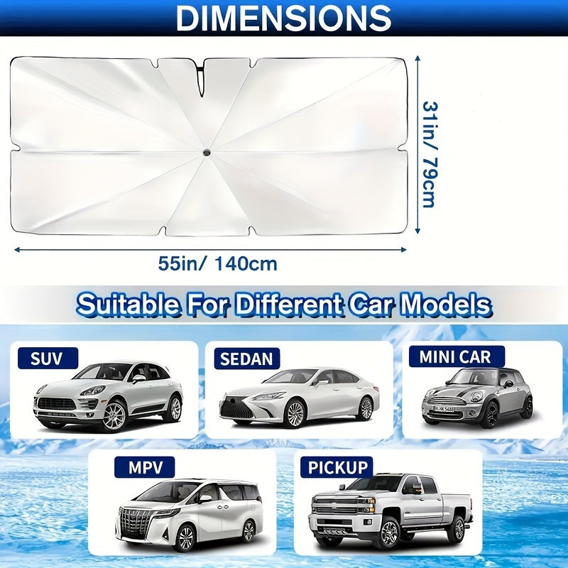 Car Sunshade Umbrella with Curved Handle Open End Sun Protection Heat Insulation