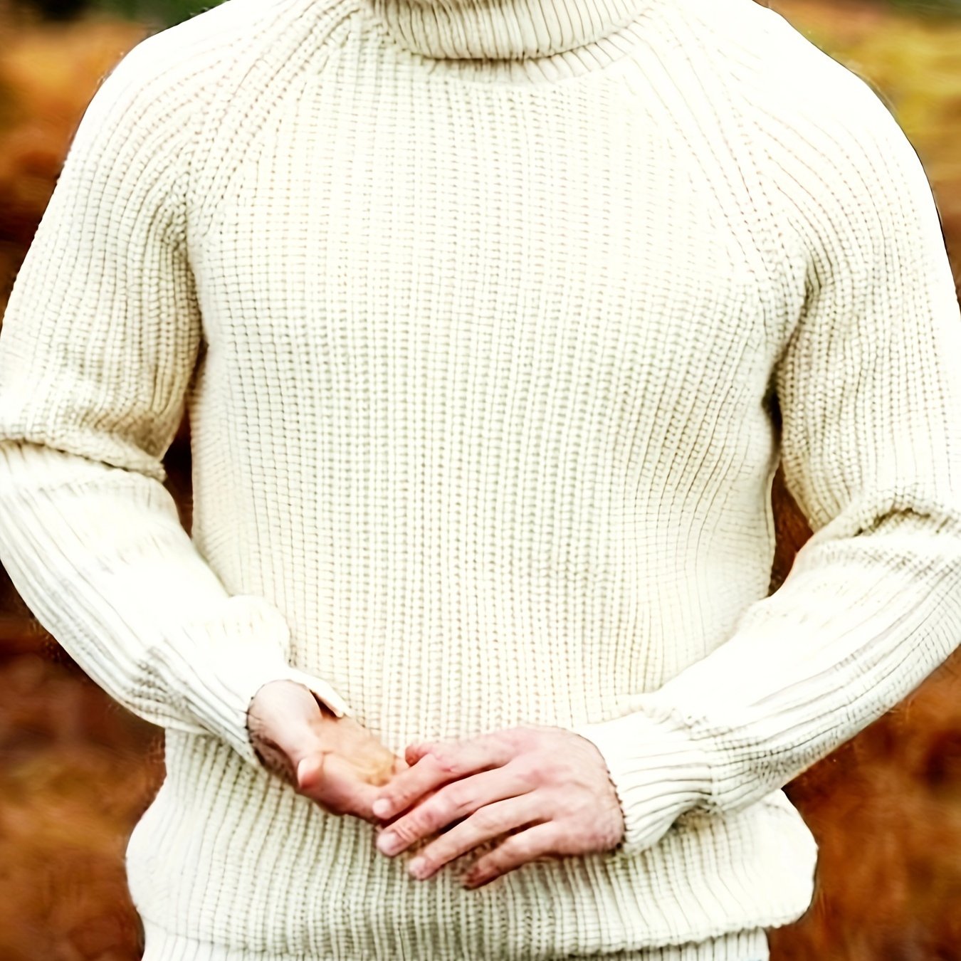Men's High Neck Knit Sweater Long Sleeve Polyester Solid Color Fall Winter Plus Size