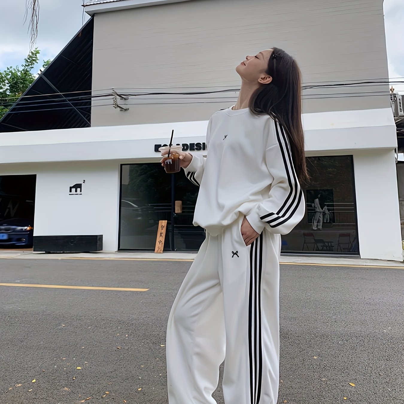 Women's Oversized Y2K Geometric Pattern Crew Neck Sweatshirt Polyester Loose Fit for Spring Fall