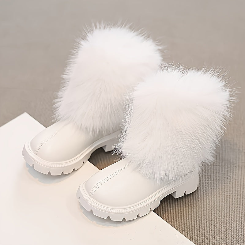 Yosh qizlar uchun preppy uslubidagi soxta mo'yna qish poyabzallari, zipper yopilishi, dumaloq barmoq, EVA ichki qismi va 14 yoshgacha bo'lganlar uchun bir rangli dizayn.