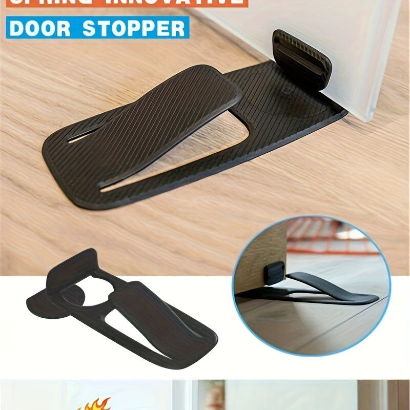 Black Plastic Door Stopper with Invisible Top Design and Secure Elastic Fastener