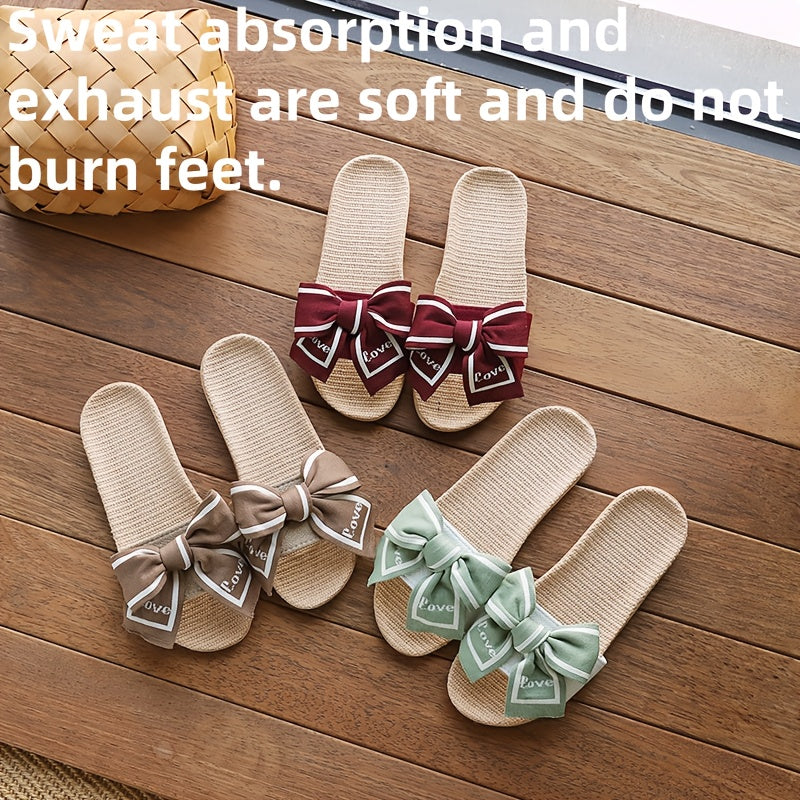 Women's Linen Bow Slippers with Platform Sole Indoor Outdoor