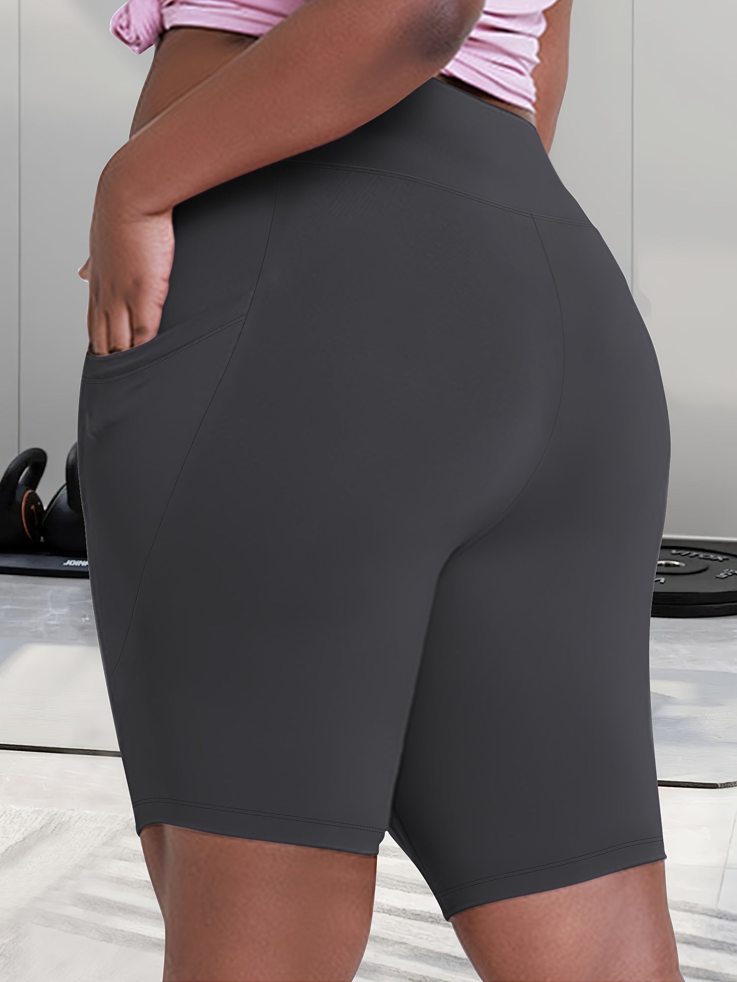 Women's Plus Size High-Waisted Side Pocket Workout Shorts