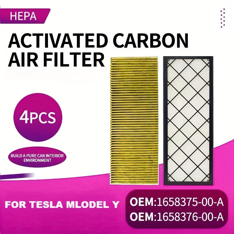 4Pcs HEPA Cabin Air Filters with Activated Carbon for Tesla Model Y