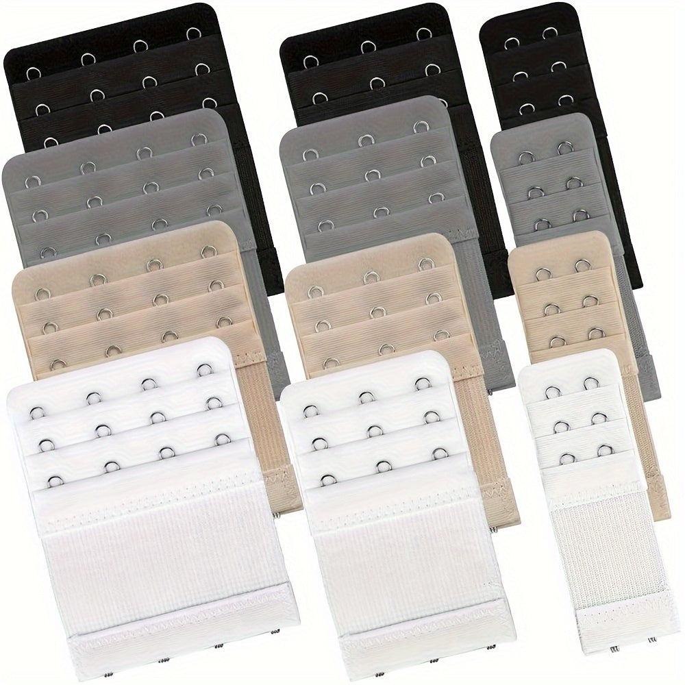 Set of 12 Polyester Bra Back Buckles with 2/3/4 Hooks for Adjustable Fit