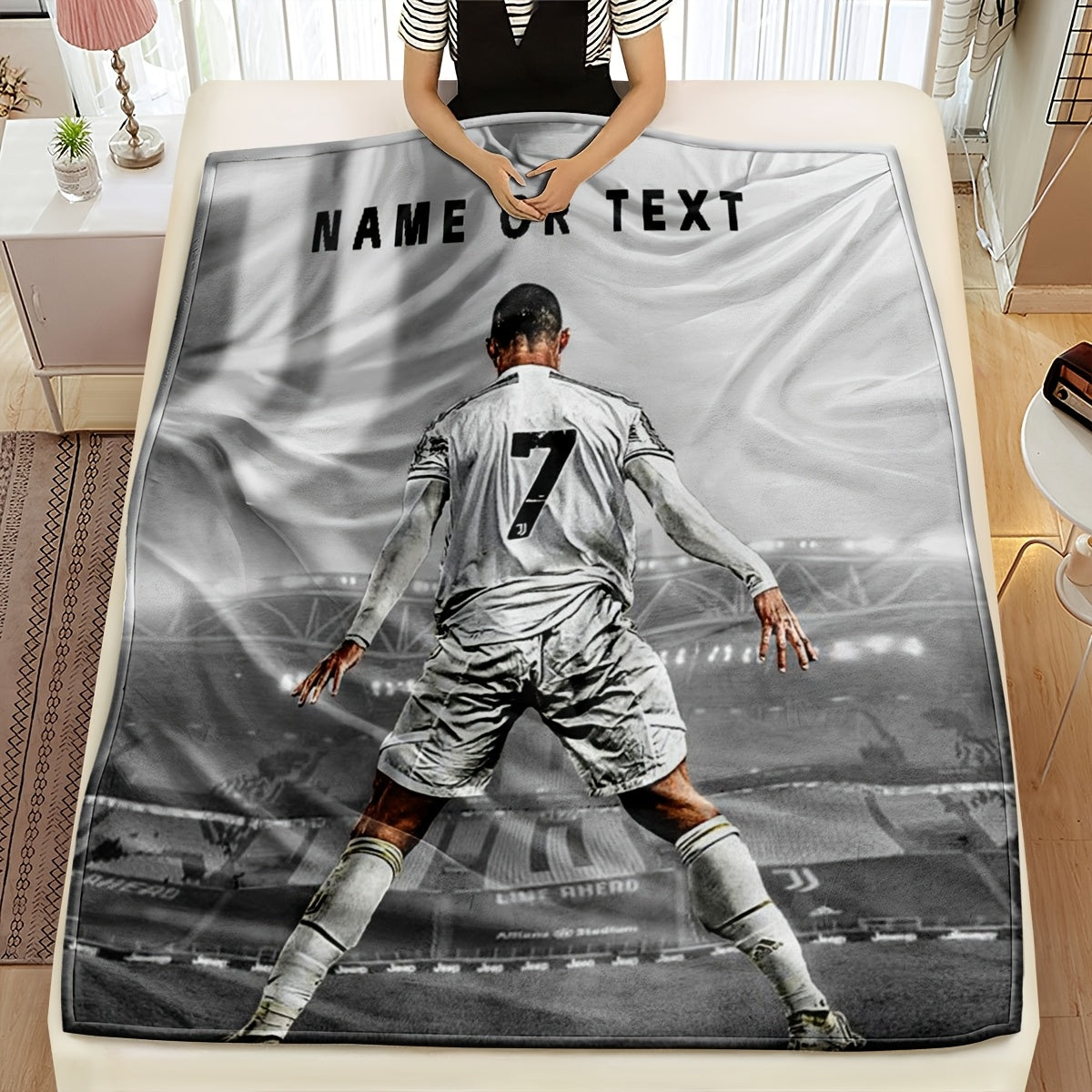 Personalized Football Player Print Flannel Blanket for Bed Sofa Camping Travel