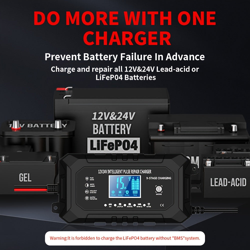 Smart Car Battery Charger 12V 24V Automatic Lead Acid Lithium AGM Gel Battery Maintainer