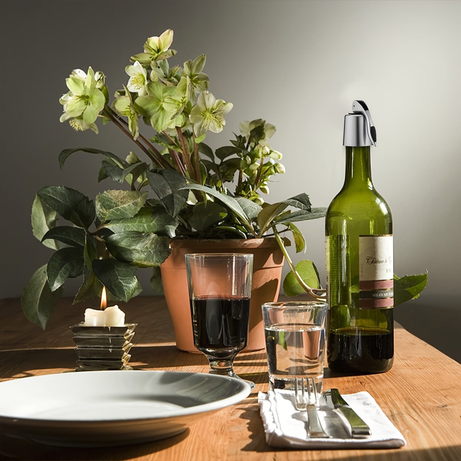 Set of 2 Wine Bottle Stoppers with Silicone Sealers for Freshness Gift for Parties and Holidays