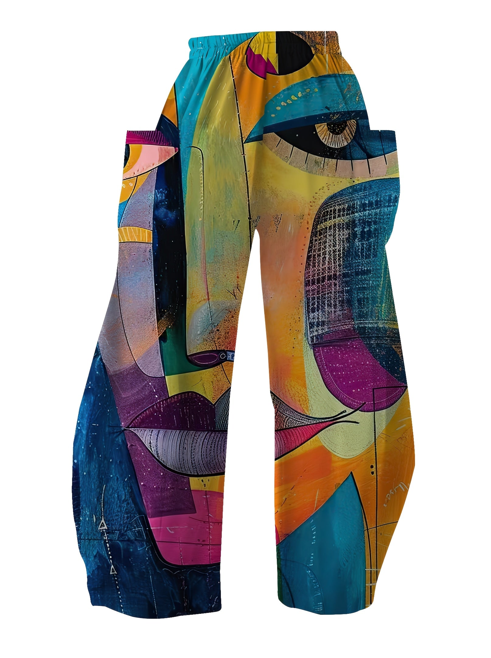 Women Wide Leg Palazzos 3D Print Polyester Casual Pants with Pockets