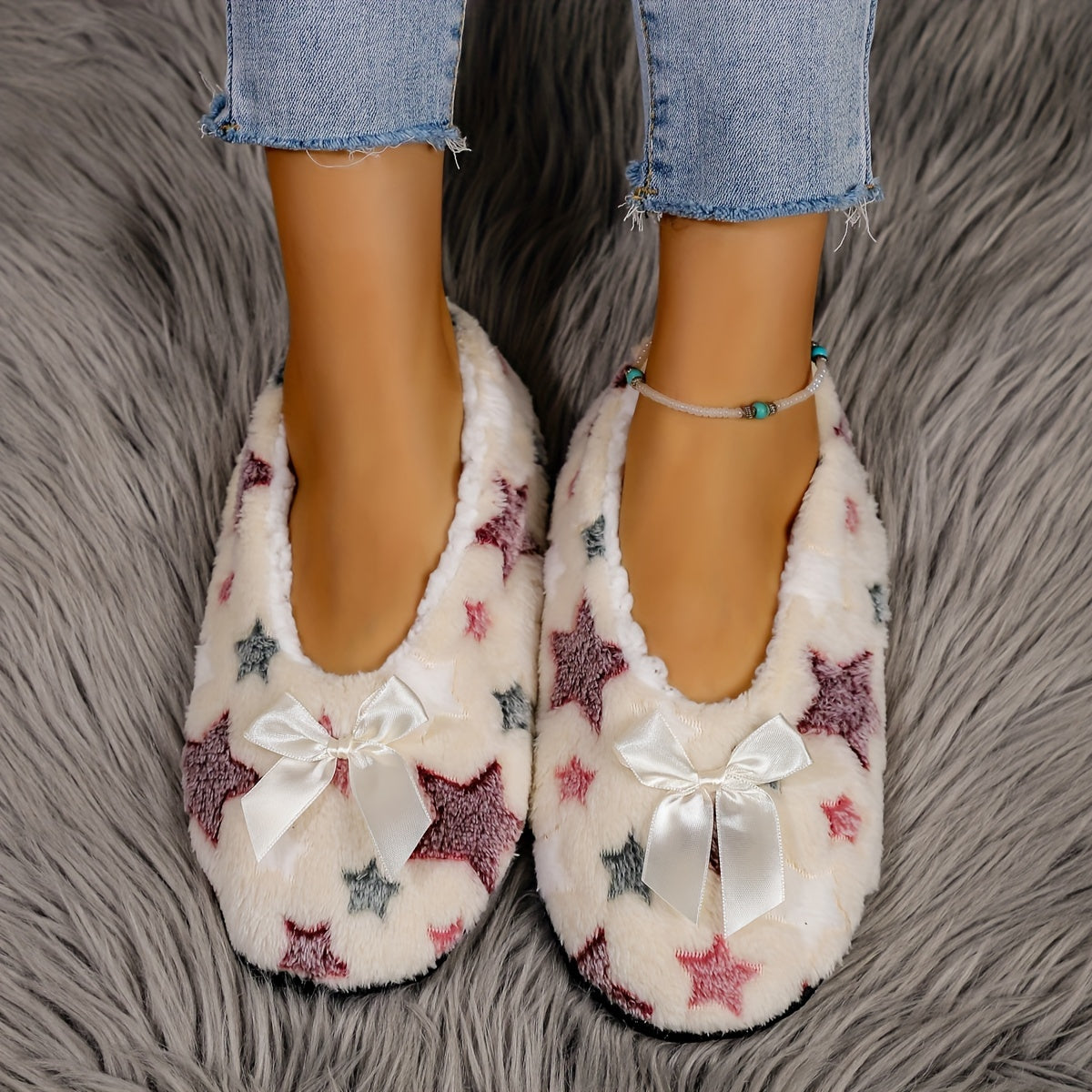 Women's Fleece-Lined Indoor Slippers Anti-Slip Soft Sole Warm Comfortable